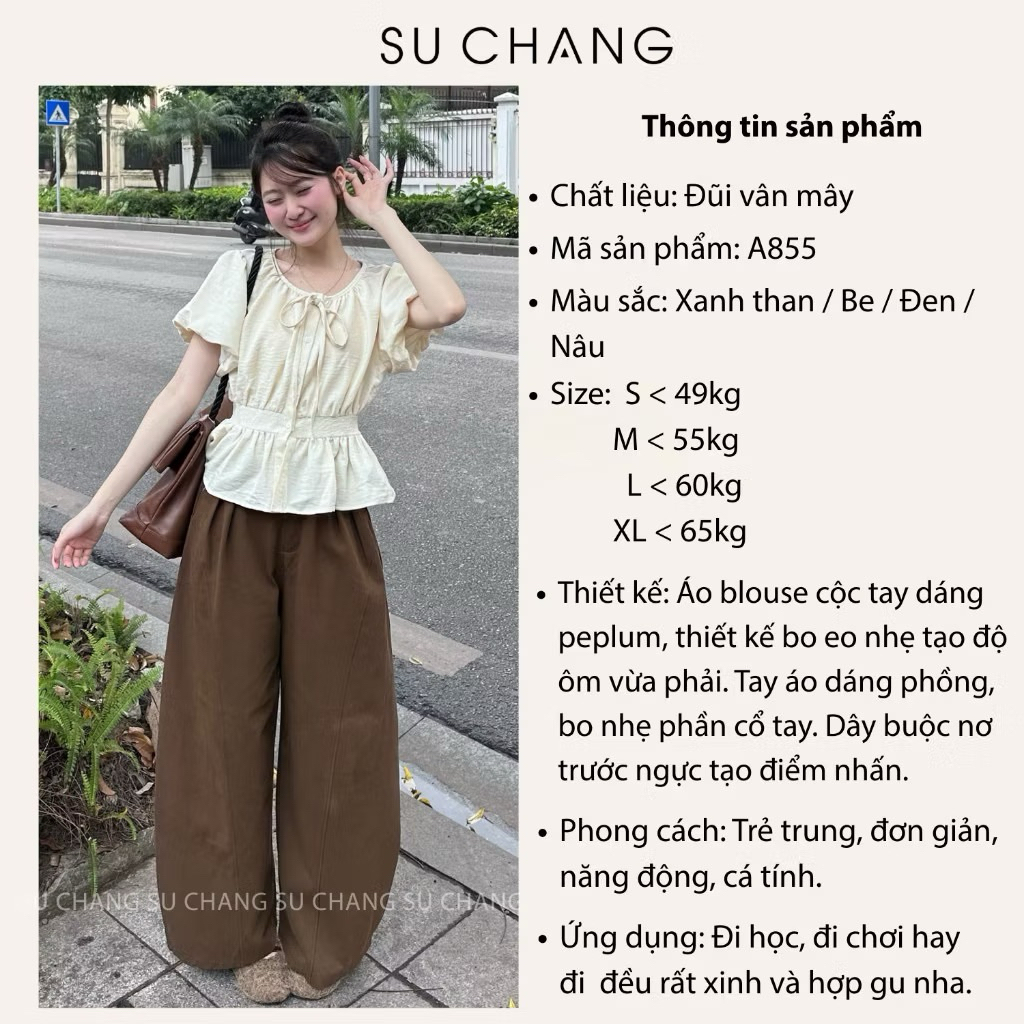 Áo Sơ Mi Cộc Tay Cổ Tròn Tay Bồng Chun Lưng A855 KENCO clothing Thời Trang Nữ SG | BigBuy360 - bigbuy360.vn