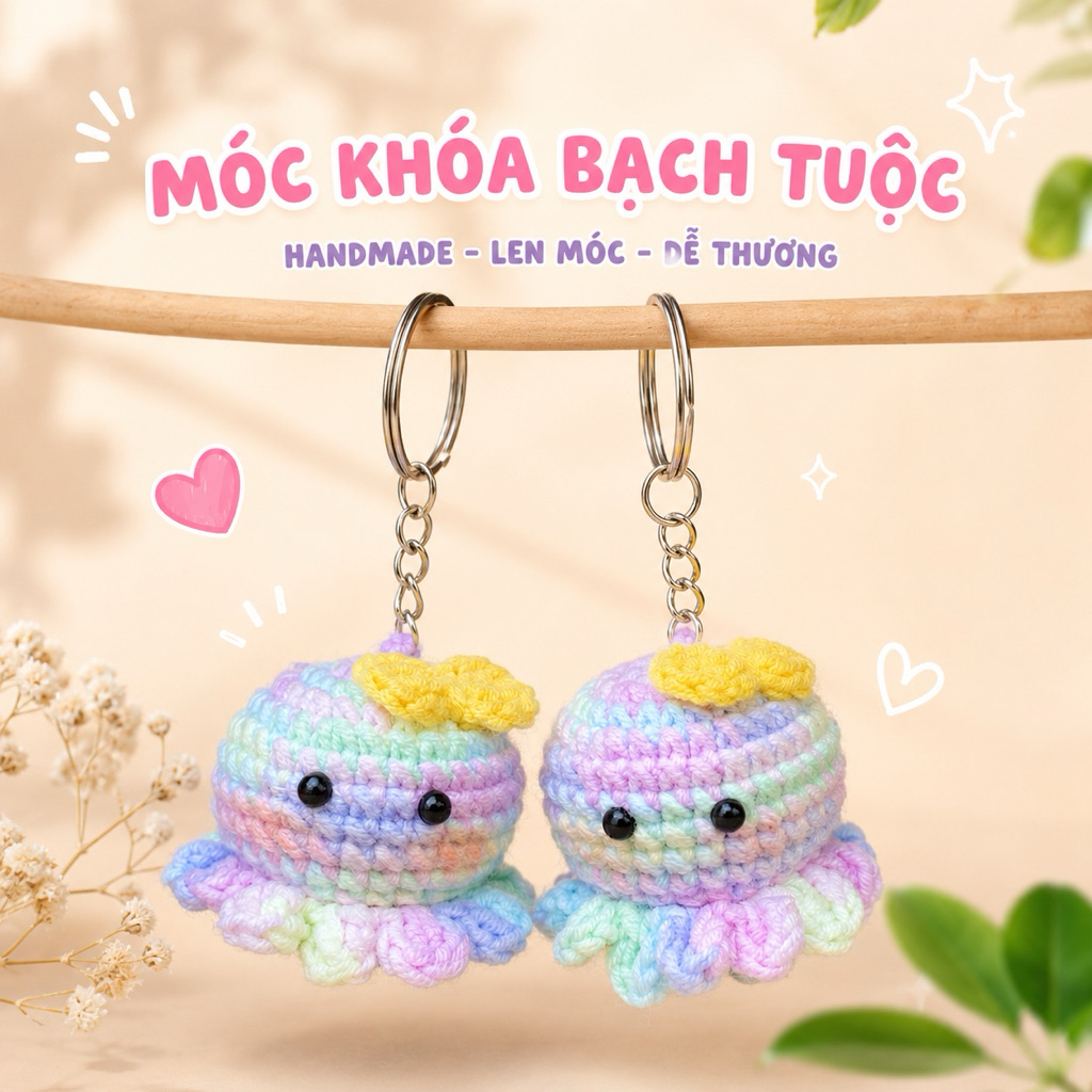 Móc khoá bạch tuộc màu loang, quà tặng handmade (Mini octopus handmade keychain)