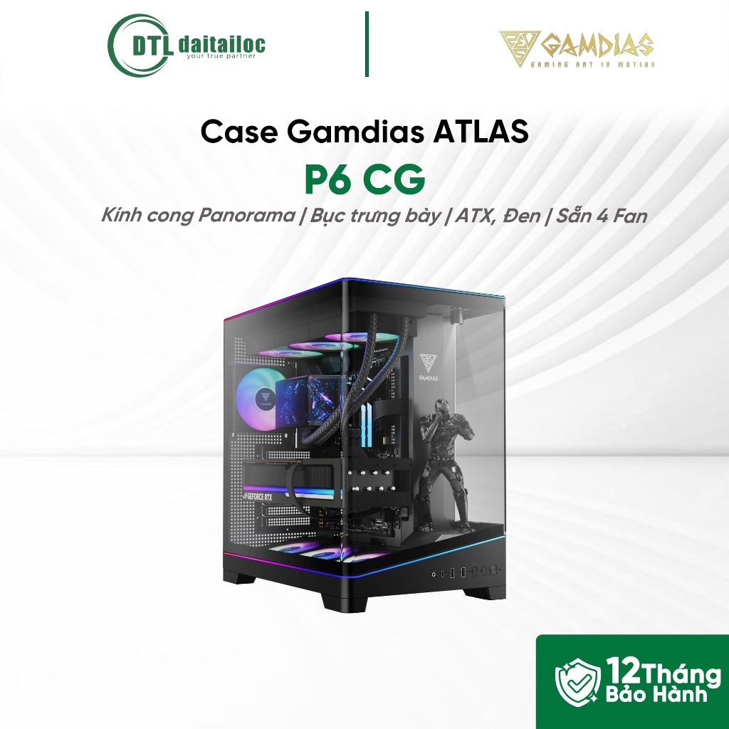 Case Gamdias ATLAS P6 CG (ATX / Sẵn 4 Fan / Màu Đen) | Chính hãng | Bảo hành 12 tháng