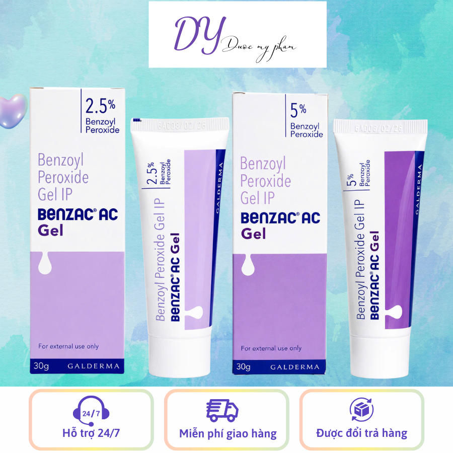 Benzac AC Benzoyl Peroxide 2.5% - 5% Gel 30gram Hỗ Trợ Giảm Mụn Viêm Mụn Trứng Cá
