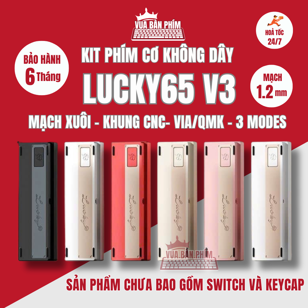[HÀNG SẴN] Kit bàn phím cơ lucky 65 | lucky65 keyboard nhôm cnc, 3 mode kết nối mạch xuôi , hostswap