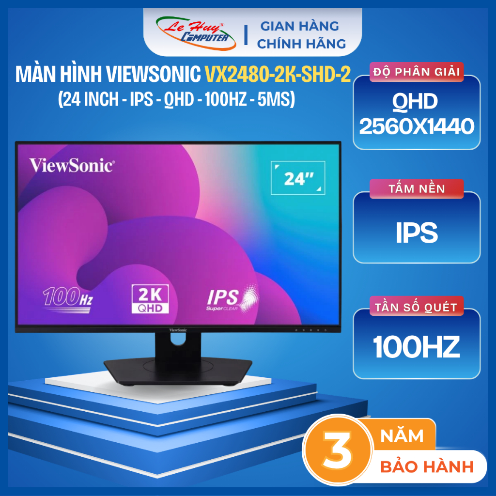 Màn Hình LCD ViewSonic VX2480-2K-SHD-2 (24 Inch/ IPS/ QHD/ 100Hz/ HDMI/ DP) - Hàng Chính Hãng