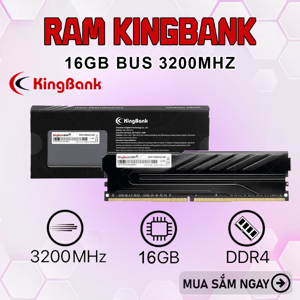Ram PC Kingbank 16GB DDR4 Bus 3200MHz Tản Nhiệt Thép Hỗ Trợ XMP 2.0 Siêu Mượt Gaming Đồ Họa Mới 100%