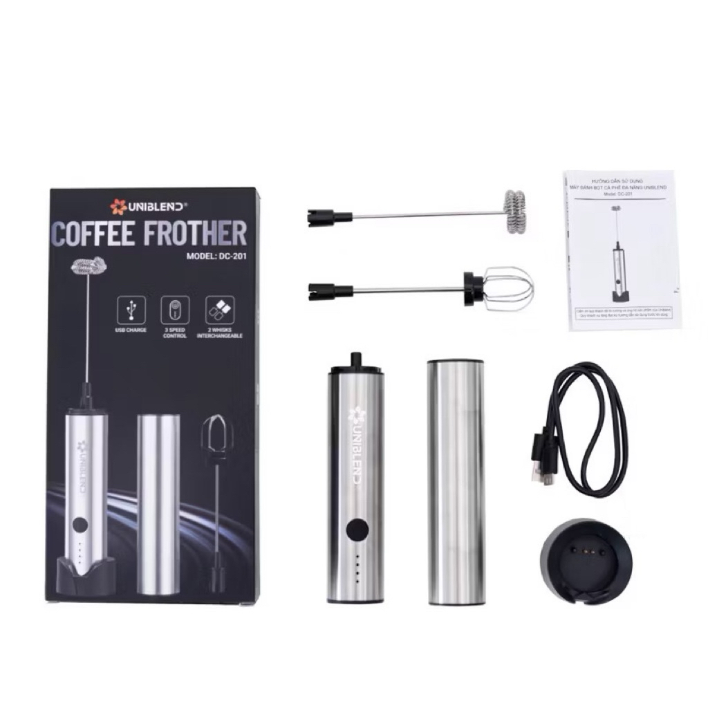 Máy đánh bọt cafe, bọt sữa, máy đánh trứng cầm tay đa năng Uniblend DC201