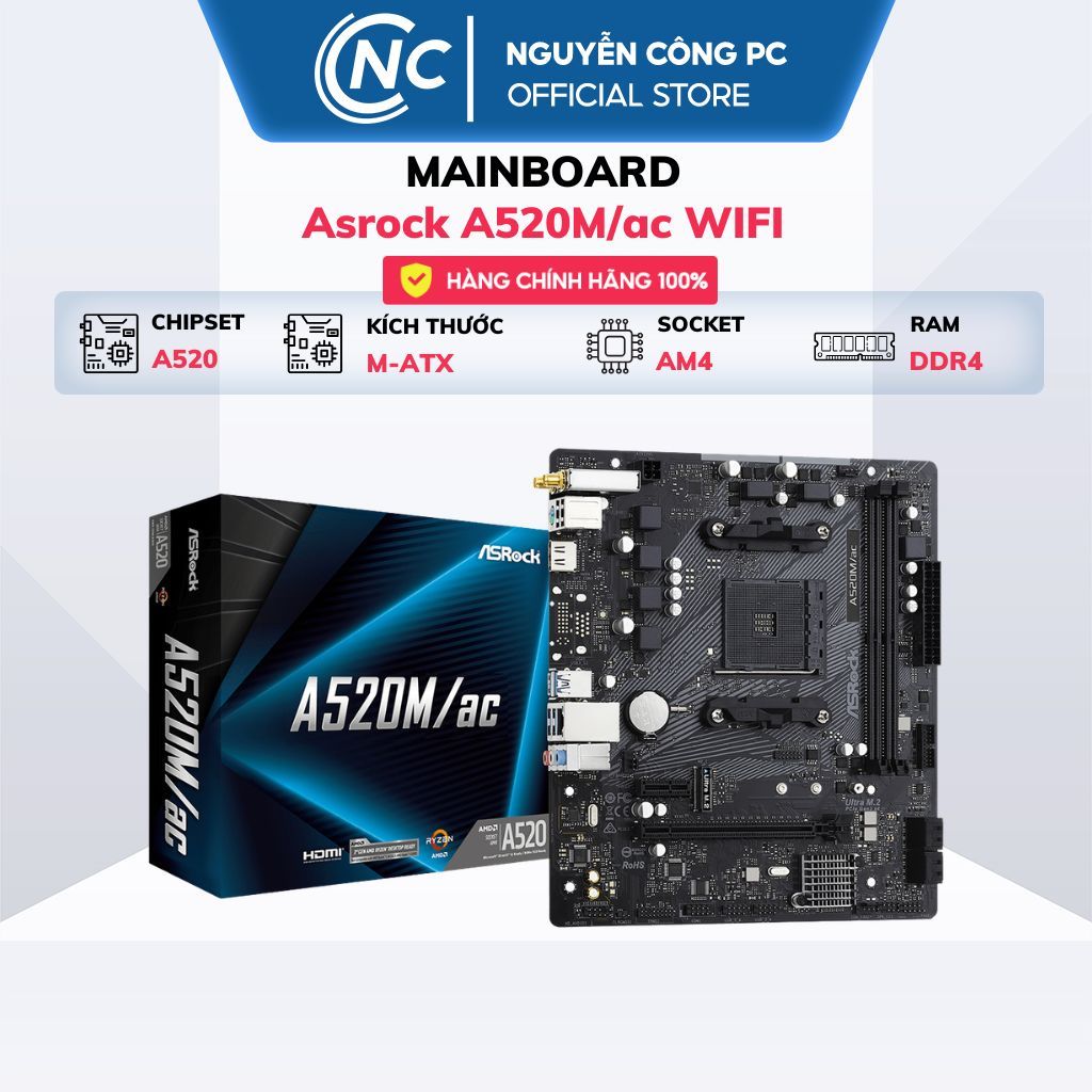 Mainboard Asrock A520M/ac WIFI - BH 36 tháng