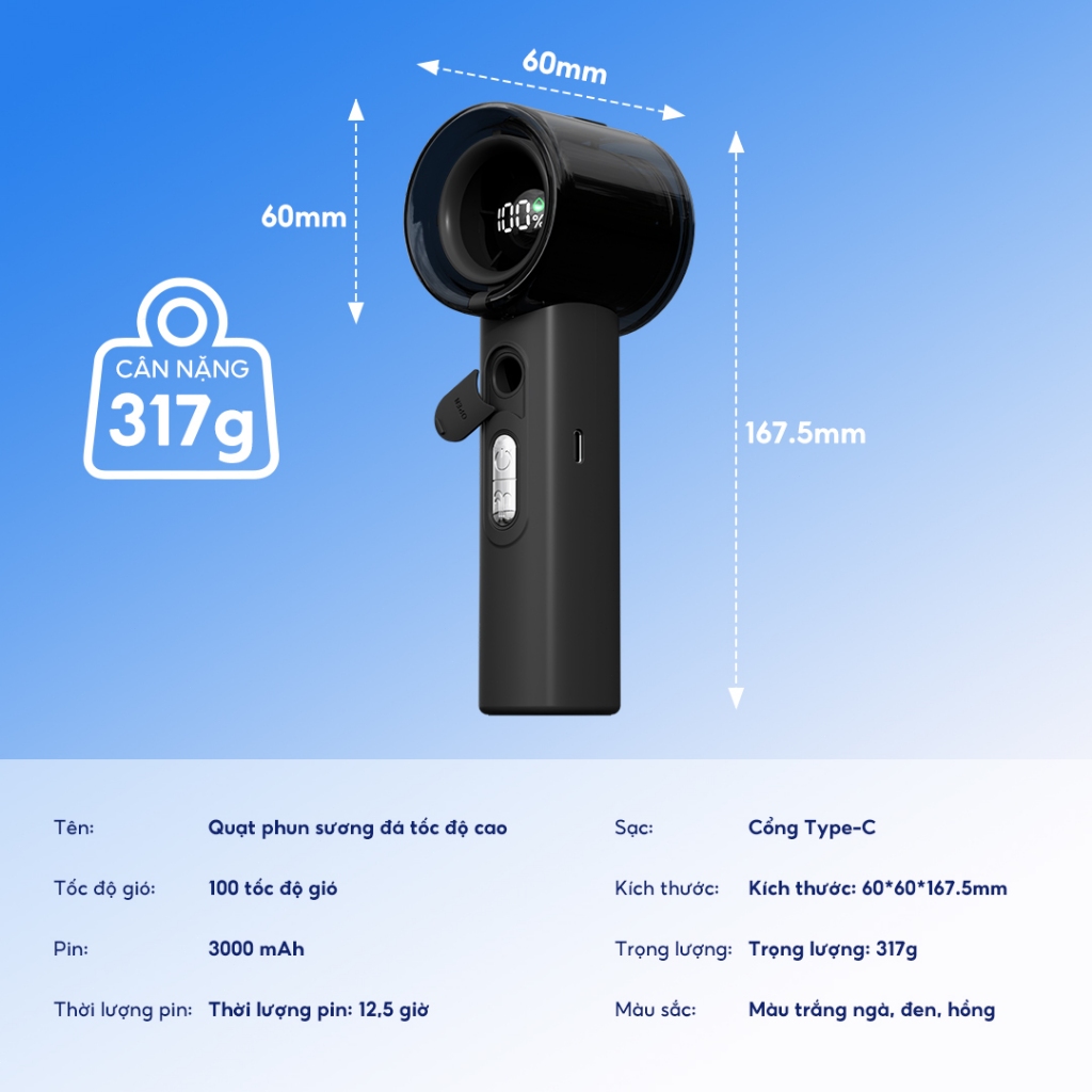 Yodevoe ZH62 Tốc Độ Cao ​​Quạt có chức năng phun tạo độ ẩm, 3000mAh, luồng không khí mạnh mẽ 10m / s | BigBuy360 - bigbuy360.vn