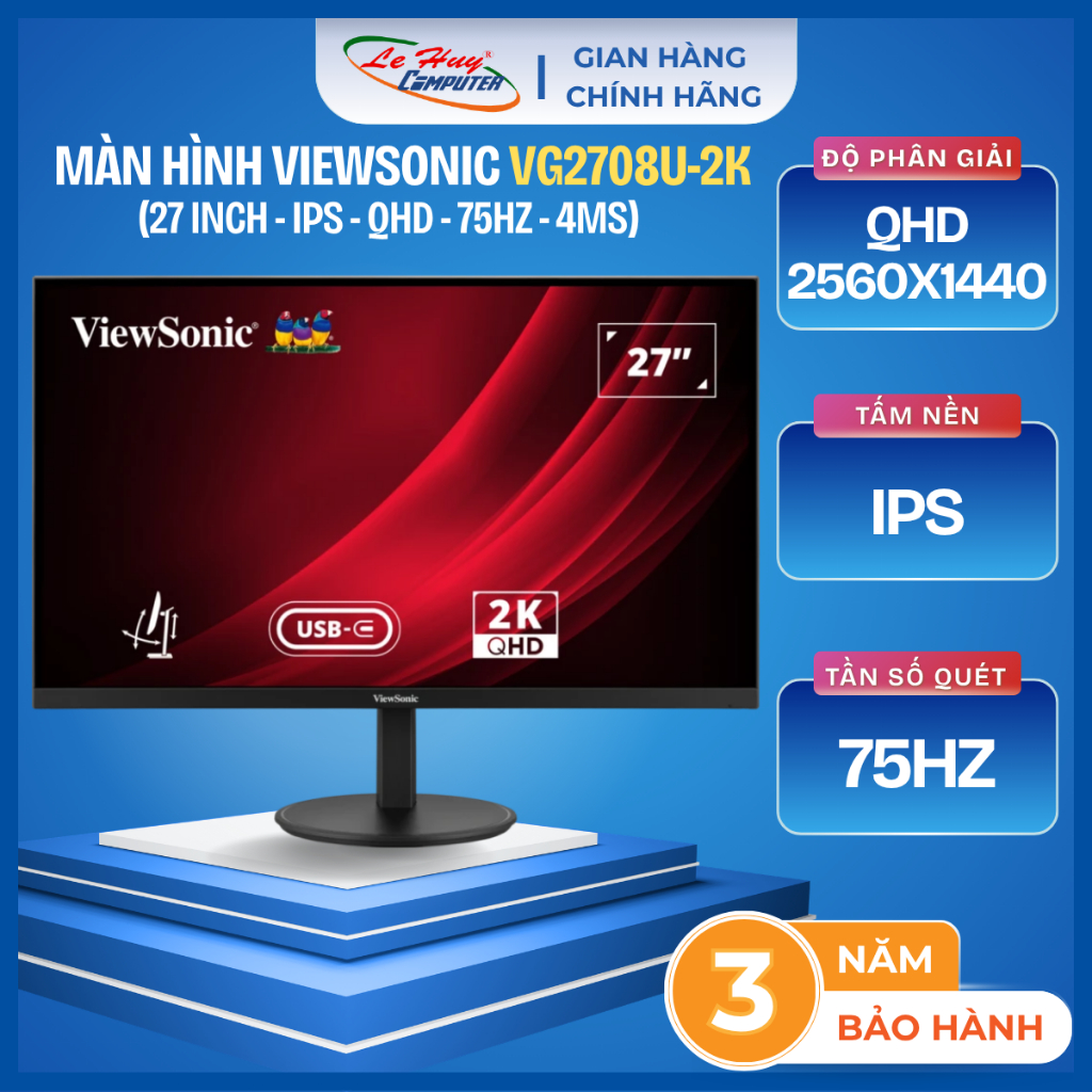 Màn Hình ViewSonic VG2708U-2K (27 inch - IPS - 2K - 75Hz - 4ms - USB-C - Speaker)