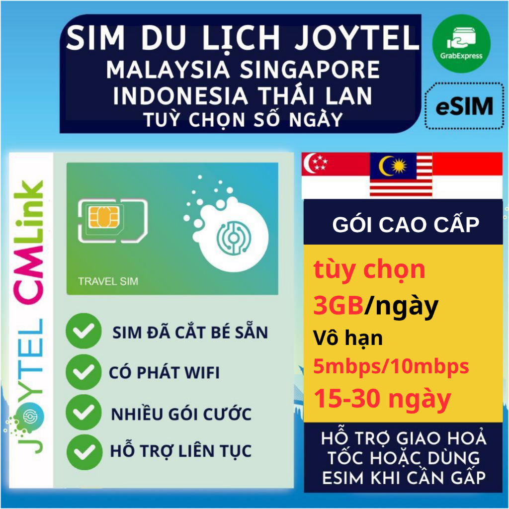 [GÓI CAO CẤP] Sim Du Lịch Singapore Malaysia CMLink JOYTEL Tốc Độ Cao Hỗ trợ Giao Nhanh và Esim 15-3