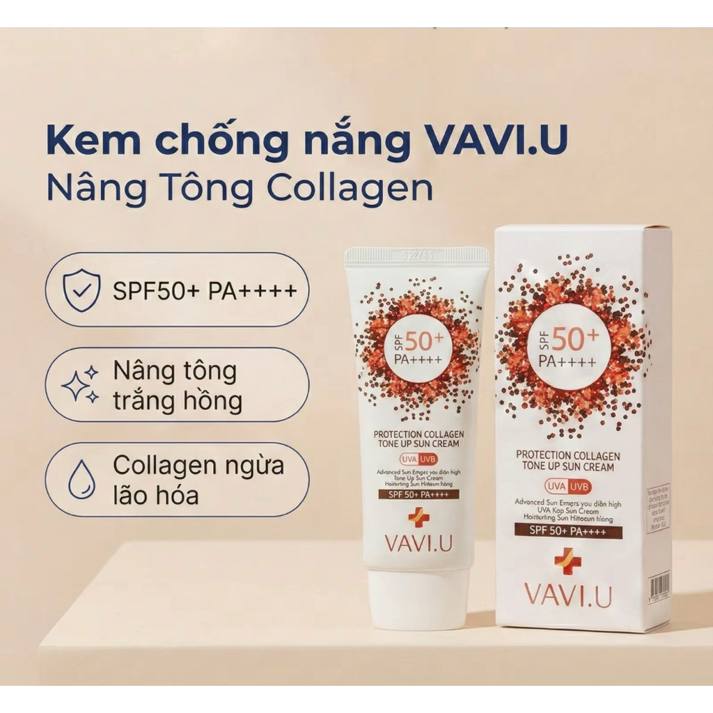 Kem Chống Nắng Vật Lý phổ rộng VAVI.U Collagen 60ml SPF50++