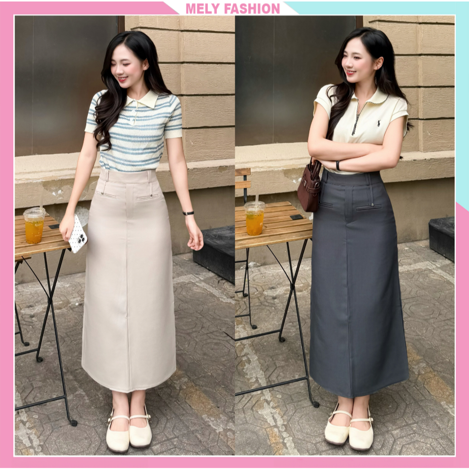 Chân váy chữ A công sở Mely Fashion dáng dài cạp cao xẻ tà tôn dáng che giấu bụng có bigsize trẻ tru
