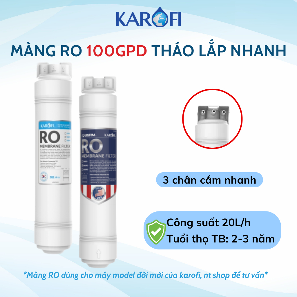Màng RO Karofi 100GPD Thay Nhanh Nhập Khẩu Mỹ hoặc Hàn Kiểu Mới Model KQA-U95 PRO, M82, L82... Công 