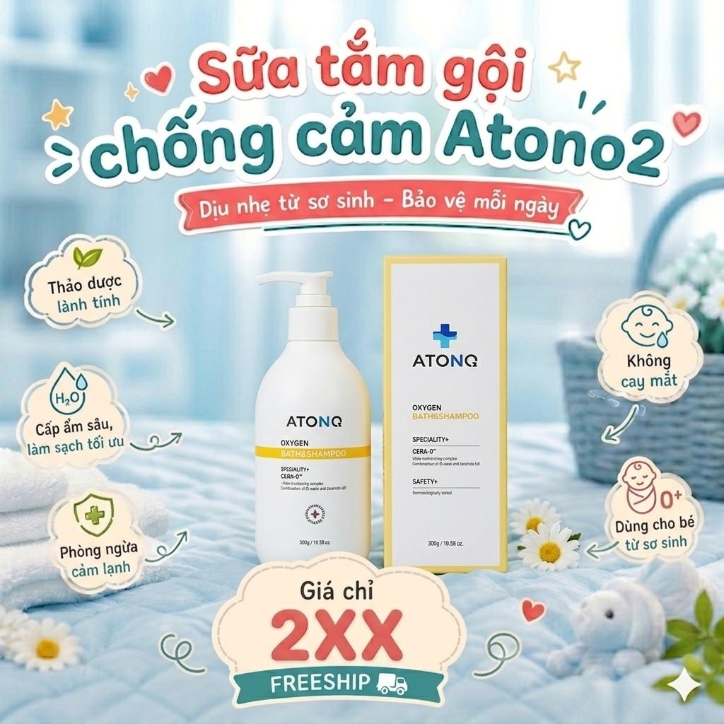 Sữa tắm gội thảo dược dịu nhẹ Atono2 oxygen Hàn quốc cho bé từ sơ sinh gel/bọt