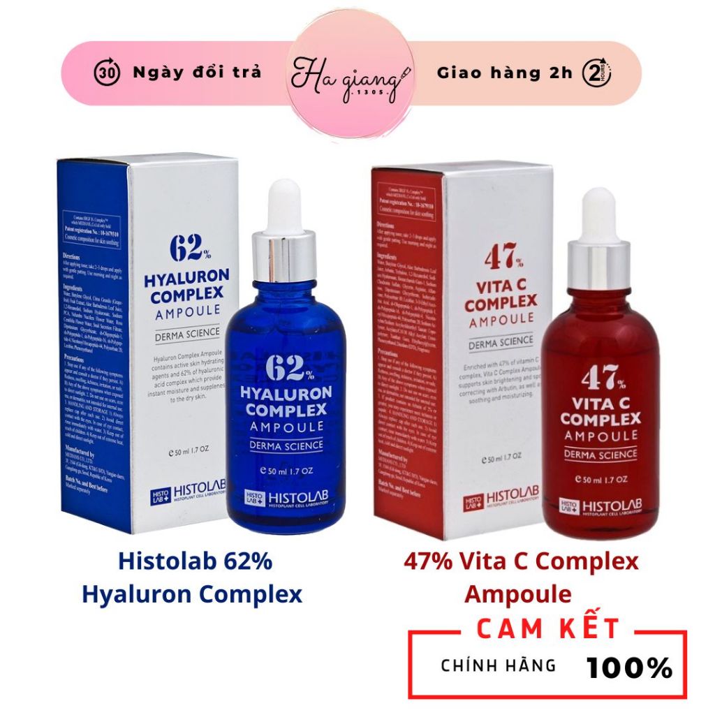 Serum Dưỡng Trắng Da Histolab 47% Vita C Complex Ampoule/Histolab 62% Hyaluron Complex Ampoule