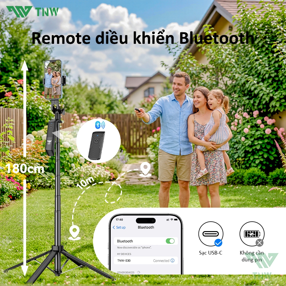 TNW S30 Gậy selfie Gậy chụp ảnh 4 chân Bluetooth chống rung Gậy Selfie Cầm Tay Có Đèn Led Dài 1m8 | BigBuy360 - bigbuy360.vn