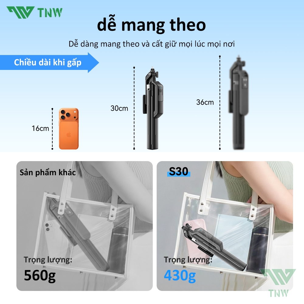TNW S30 Gậy selfie Gậy chụp ảnh 4 chân Bluetooth chống rung Gậy Selfie Cầm Tay Có Đèn Led Dài 1m8 | BigBuy360 - bigbuy360.vn