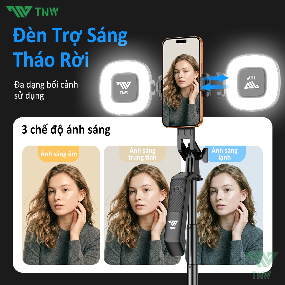 TNW S30 Gậy selfie Gậy chụp ảnh 4 chân Bluetooth chống rung Gậy Selfie Cầm Tay Có Đèn Led Dài 1m8 | BigBuy360 - bigbuy360.vn