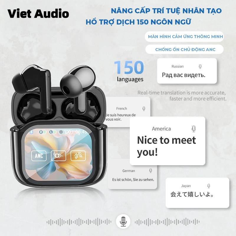 Tai Nghe Phiên Dịch Cao Cấp 156 Ngôn ngữ JM19 Chống ồn ANC, Chống nước IPX5, Âm thanh rất hay, Màn hình cảm ứng LED | BigBuy360 - bigbuy360.vn