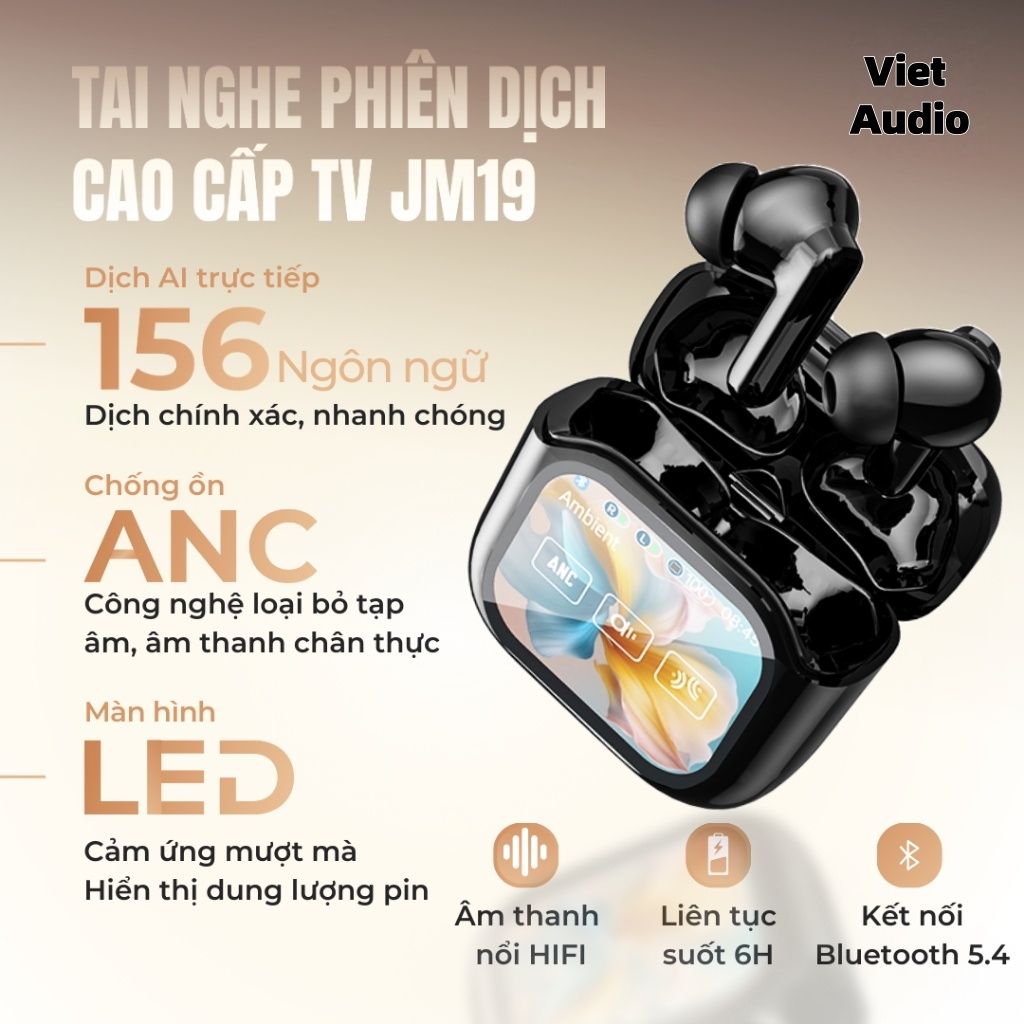 Tai Nghe Phiên Dịch Cao Cấp 156 Ngôn ngữ JM19 Chống ồn ANC, Chống nước IPX5, Âm thanh rất hay, Màn hình cảm ứng LED | BigBuy360 - bigbuy360.vn