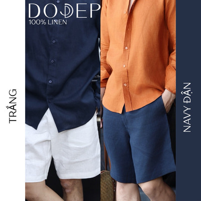 DODEP Quần shorts nam linen 100% không thun