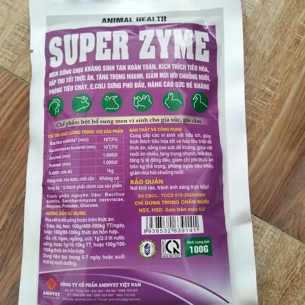 Amox 50 Aminvet 1kg tặng 3 gói 100g men tiêu hóa