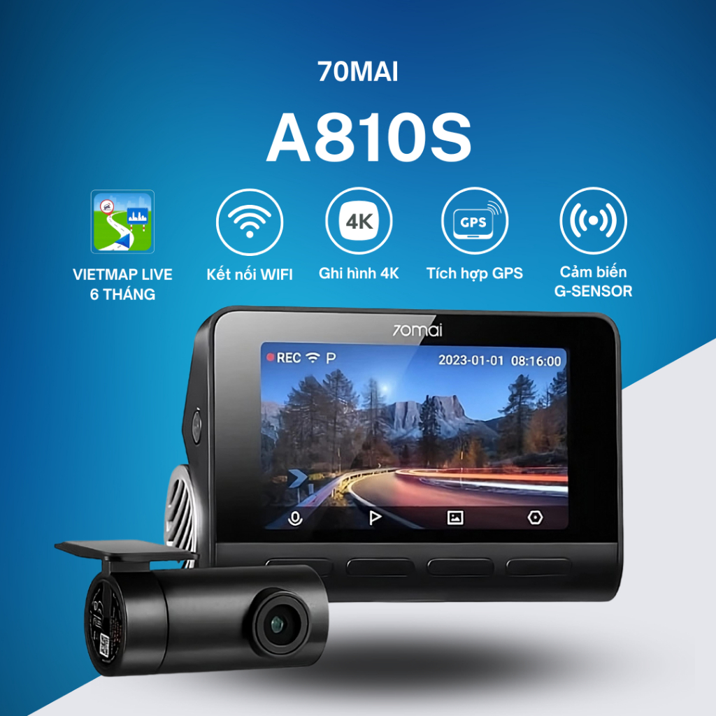Camera hành trình 70mai A810S ghi hình 4K HDR [TẶNG VIETMAP LIVE] - Bản quốc tế - Hỗ trợ Tiếng Việt