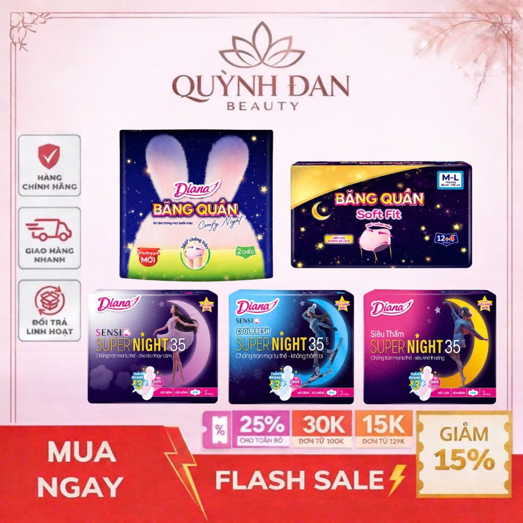 [Chính Hãng Diana Unicharm] Băng Vệ Sinh Diana Ban Đêm, Dạng Quần .