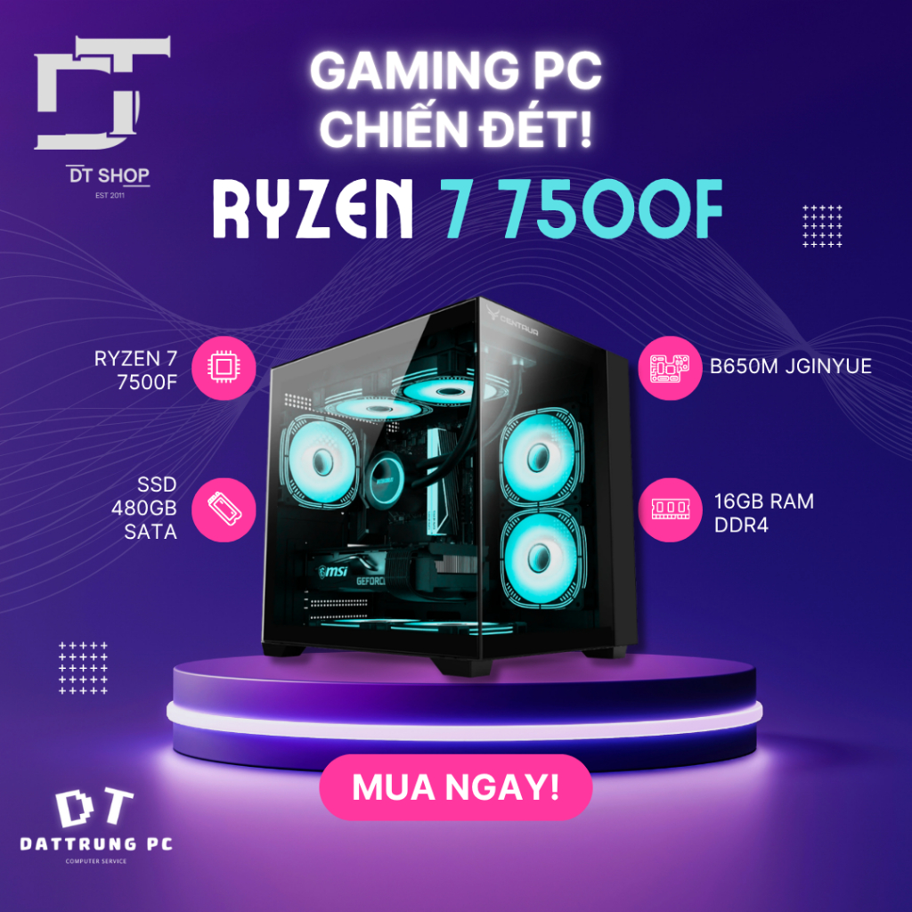 [MỚI] Bộ PC Gaming Ryzen 7 7500F Hoàn Hảo Cho Mọi Game | RAM 16GB DDR5 | SSD 480GB | B650M | Chuyên 