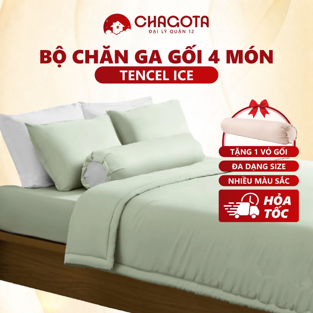 Bộ Chăn Ga Gối Lụa Silk Ice CHAGOTA, Khả Năng Vải Thấm Hút, Độ Mềm Mát cao, Thông Thoáng Mọi Mùa 1m6x2m 1m8x2m