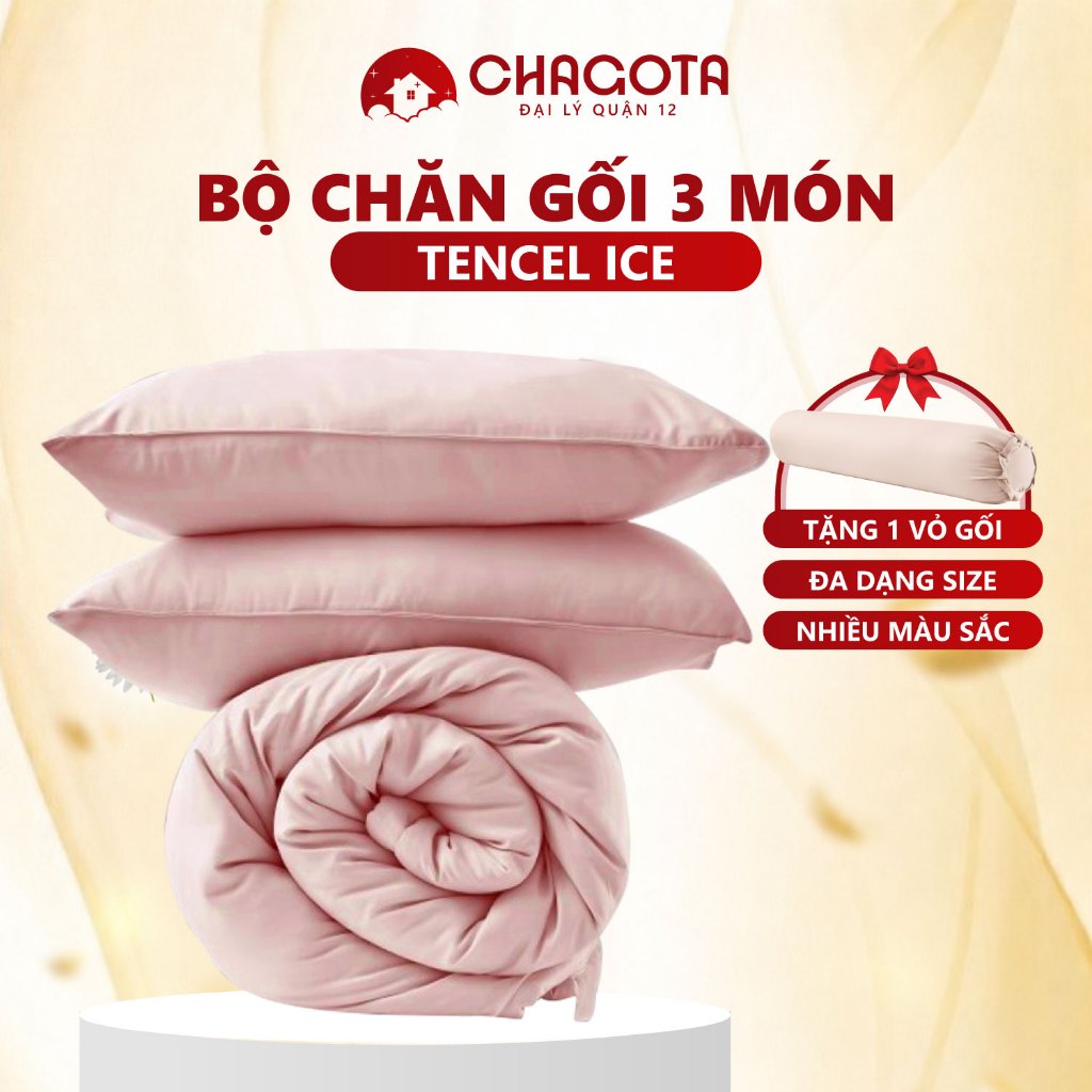 Bộ Chăn Gối 3 Món Silk Ice CHAGOTA, Công Nghệ Vải Vượt Trội, Thông Thoáng Mọi Mùa, Kháng Khuẩn Cao