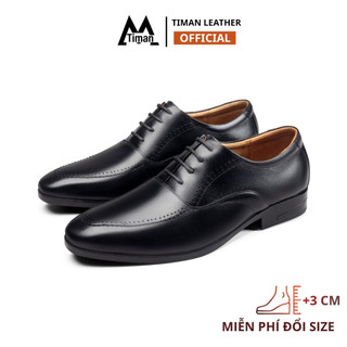 Giày tây nam Oxford Timanvn GT80 da bò thật cao cấp tăng chiều cao 3cm tinh tế đế cao su êm chân