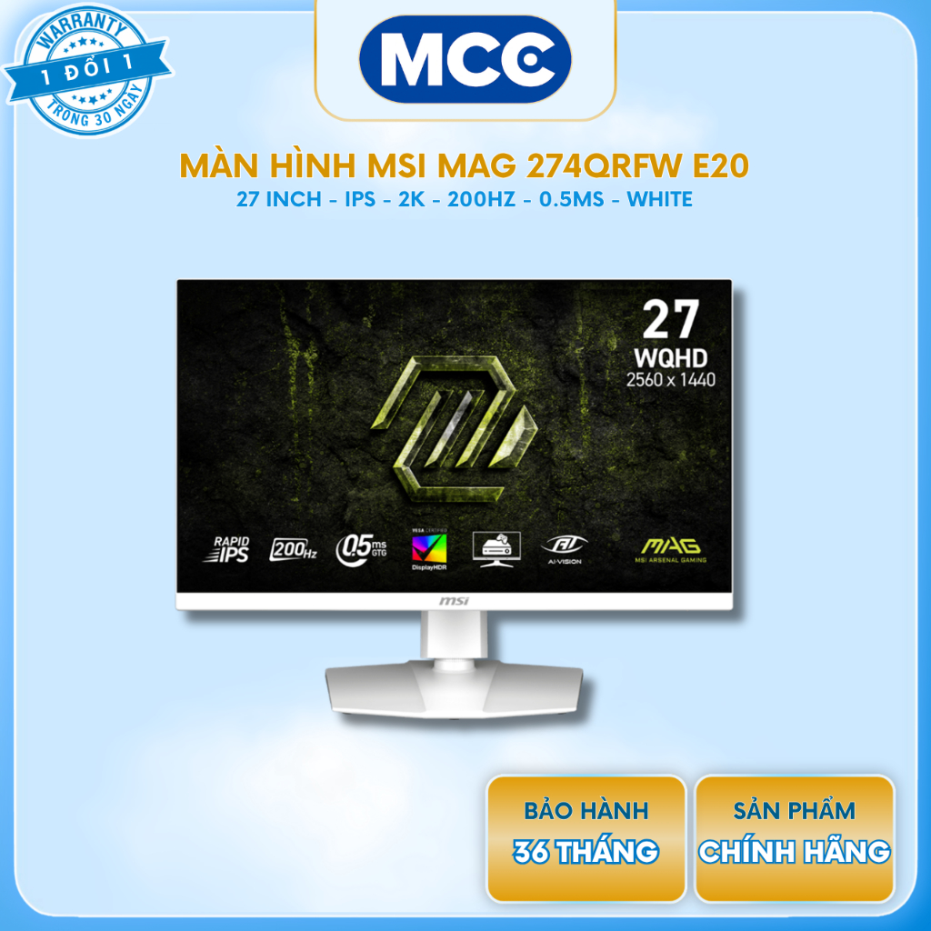Màn Hình MSI MAG 274QRFW E20 (27 inch - Rapid IPS - 2K - 200Hz - 0.5ms - Trắng)