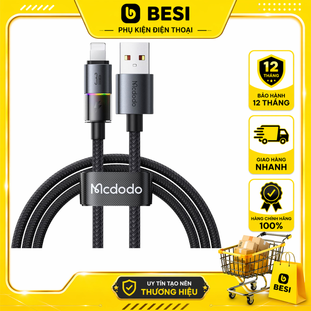 Cáp Sạc Gaming Mcdodo 3A USB to Ln | Hiệu Ứng Đèn LED 7 Màu, Sạc Nhanh