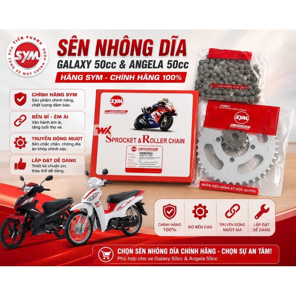 Nhông Sên Dĩa Xe Angela  50cc, Galaxy 50cc Hãng SYM