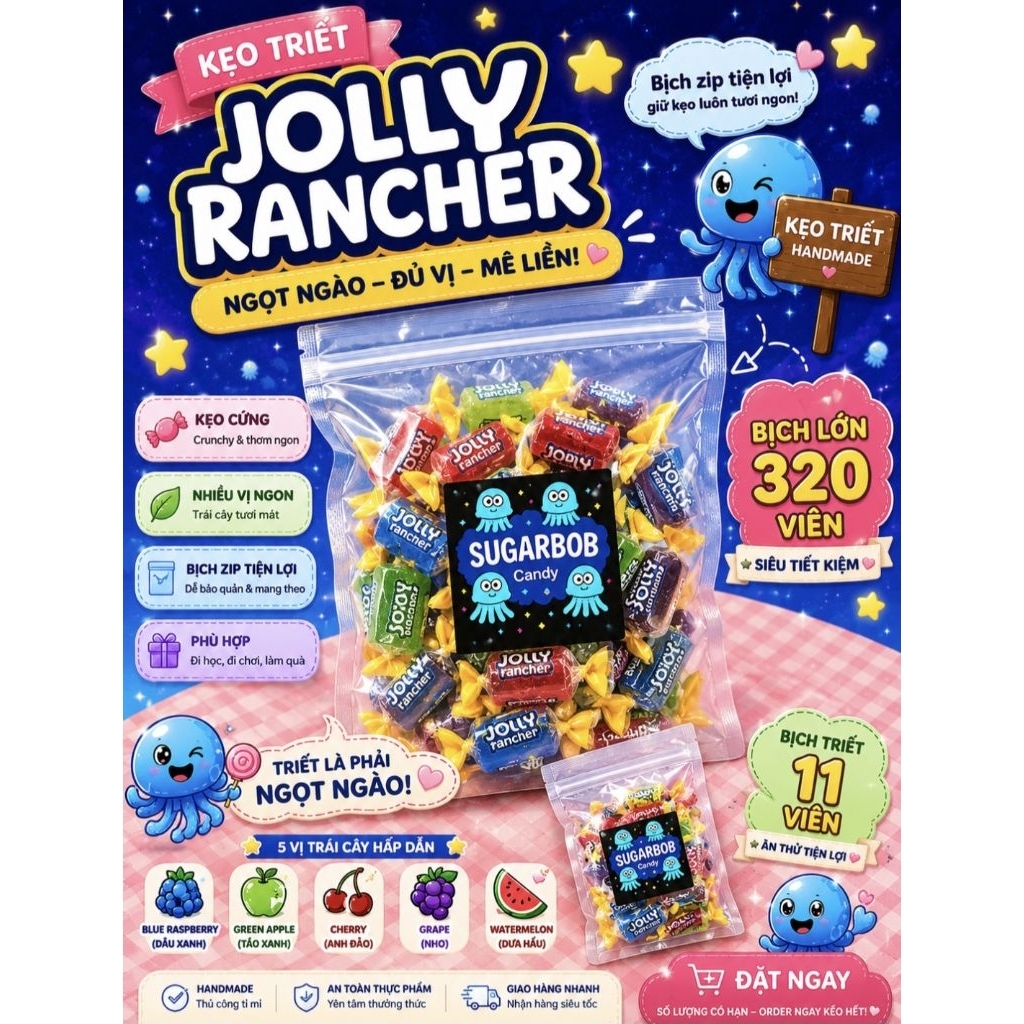 KẸO TRIẾT JOLLY RANCHER THỬ THÁCH HÀM RĂNG CỦA BẠN 50 GRAM KÈM QUÀ