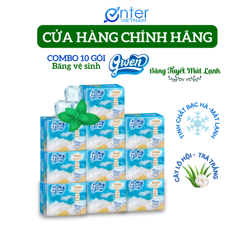 Băng Vệ Sinh Gwen Cool Băng Tuyết 10 Miếng Mặt Bông Mát Lạnh