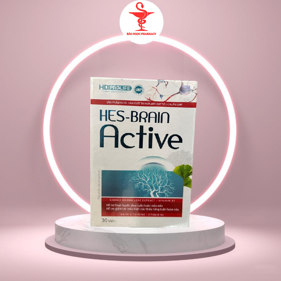 Viên uống bổ não Hes brain active - Lọ 30 viên - Hỗ trợ hoạt huyết giảm đau đầu, tê bì tay chân, đau