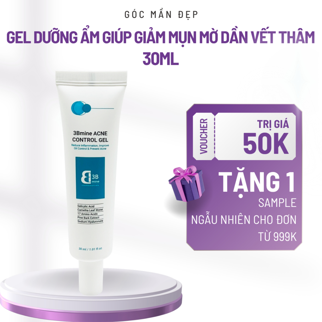 3Bmine Acne Control Gel Gel Dưỡng Ẩm Giúp Giảm Mụn Và Mờ Dần Vết Thâm Cho Da Dầu Mụn - Gocmandep