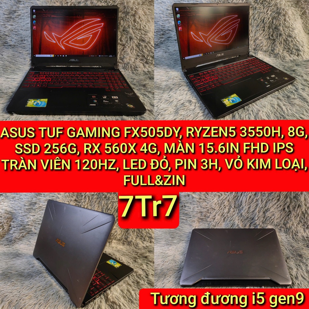 ASUS TUF GAMING FX505DY, RYZEN 5 3550H, 8G, SSD 256G, RX 560X 4G, MAN 15.6IN FHD IPS TRÀN VIÊN 120HZ