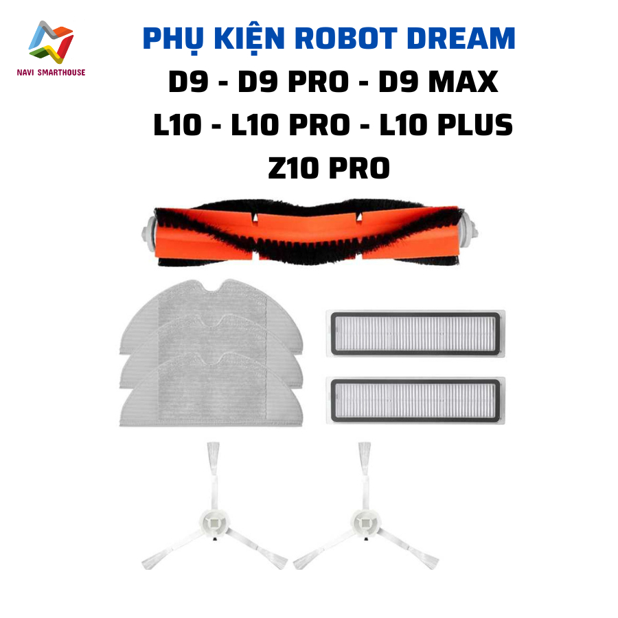 Phụ kiện robot hút bụi Dream D9, D9 Pro, D9 Max, L10 Pro khăn, lọc hepa, chổi cạnh, chổi chính