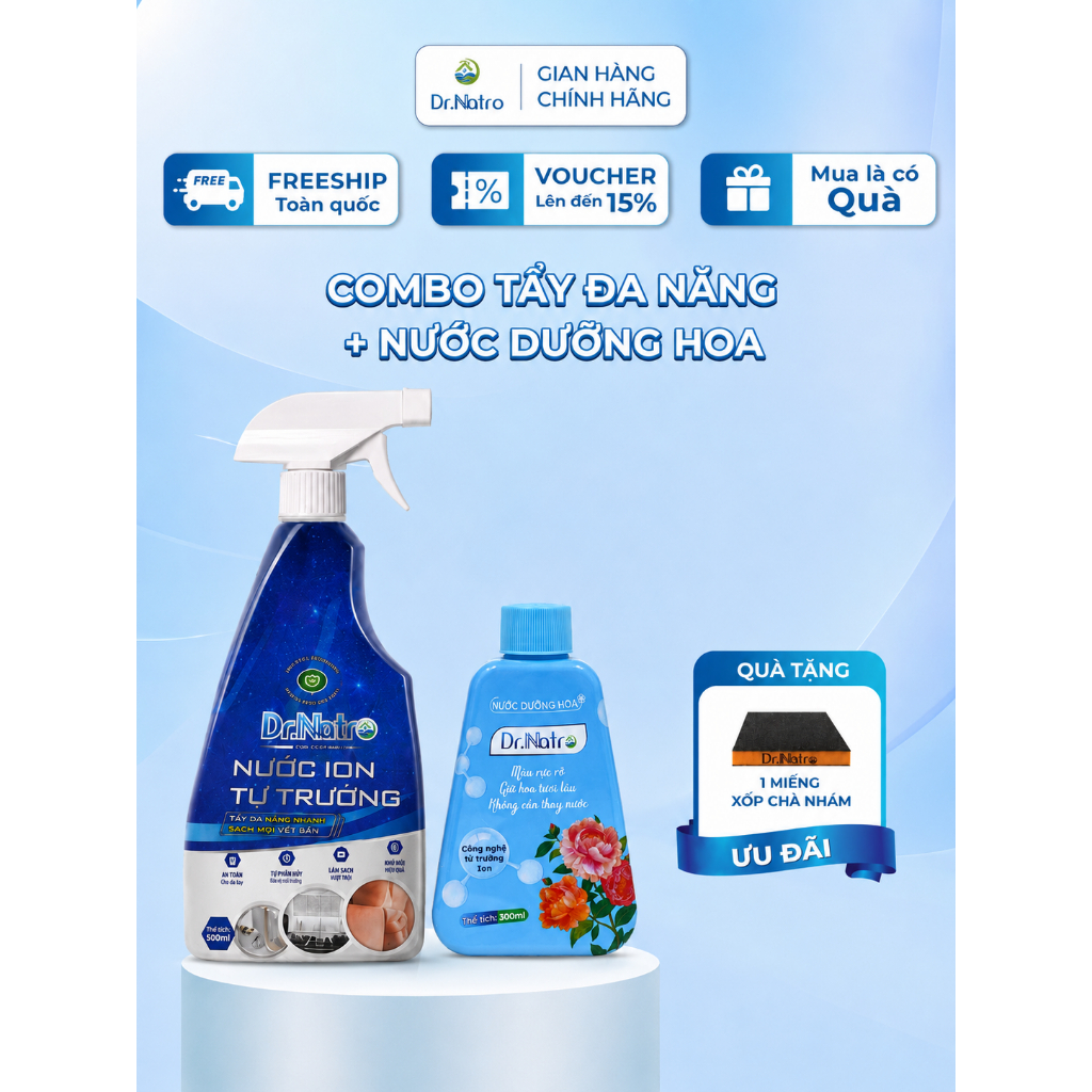 Combo 2 Chai Tẩy Đa Năng Dr Natro 500ml & Nước dưỡng hoa Dr Natro 300ml