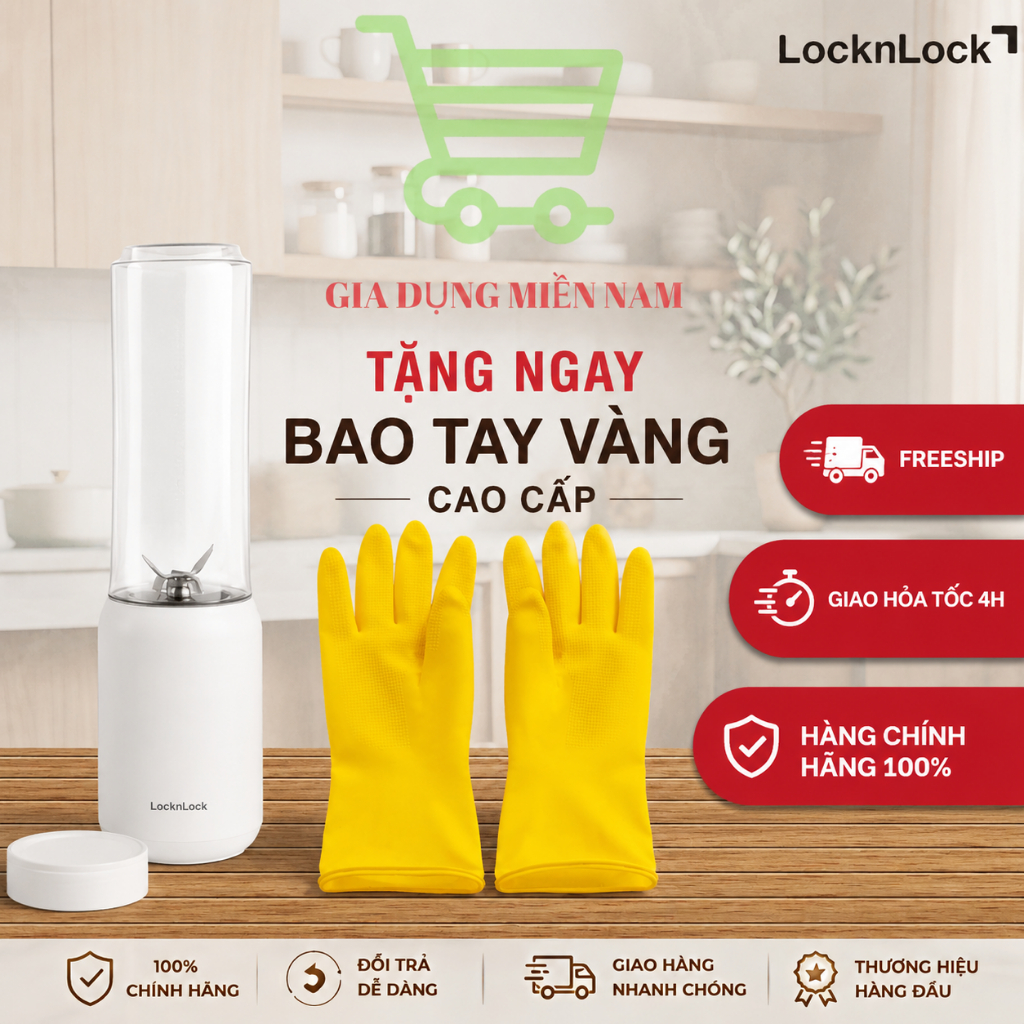 Máy Xay Sinh Tố Cầm Tay Mini LocknLock Mini Blender EJM433WHT, Dung Tích 280ml,  Công Suất 150W - Có