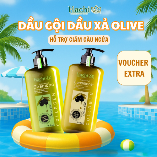 Dầu gội dầu xả Hachi Việt Nam Anti-dandruff chiết xuất Olive dành cho tóc gàu, nấm ngứa