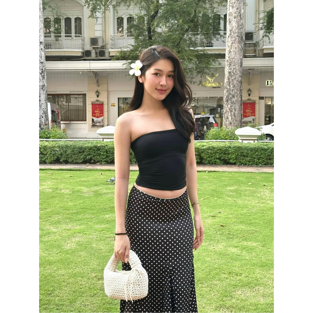 Chân váy lụa chấm bi cạp trễ dáng lửng phom đuôi cá xòe chất liệu lụa 2 lớp không nhăn (Đủ size) | BigBuy360 - bigbuy360.vn