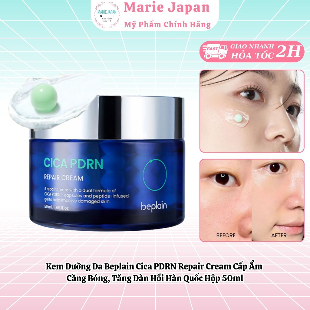 Kem Dưỡng Da Beplain Cica PDRN Repair Cream Cấp Ẩm Căng Bóng, Tăng Đàn Hồi Hàn Quốc Hộp 50ml