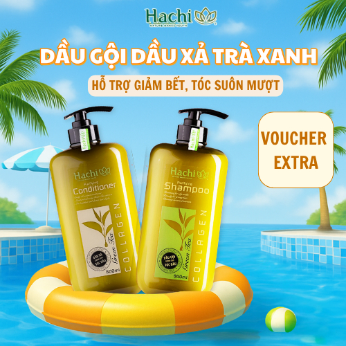 Combo gội xả trà xanh cho tóc dầu bết Green Tea Hachi Việt Nam hỗ trợ giảm dầu nhờn trên mái tóc