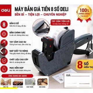 Máy bấm giá tiền 8 số Deli 7504 - Tặng kèm mực dự phòng + 1 cuộn tem giá, cơ chế lò xo mượt mà