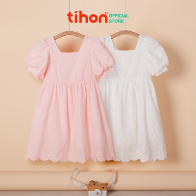 Váy bé gái TIHON cao cấp chất thô thêu hoa mềm thoáng thiết kế tay phồng ngọt ngào VT0744247