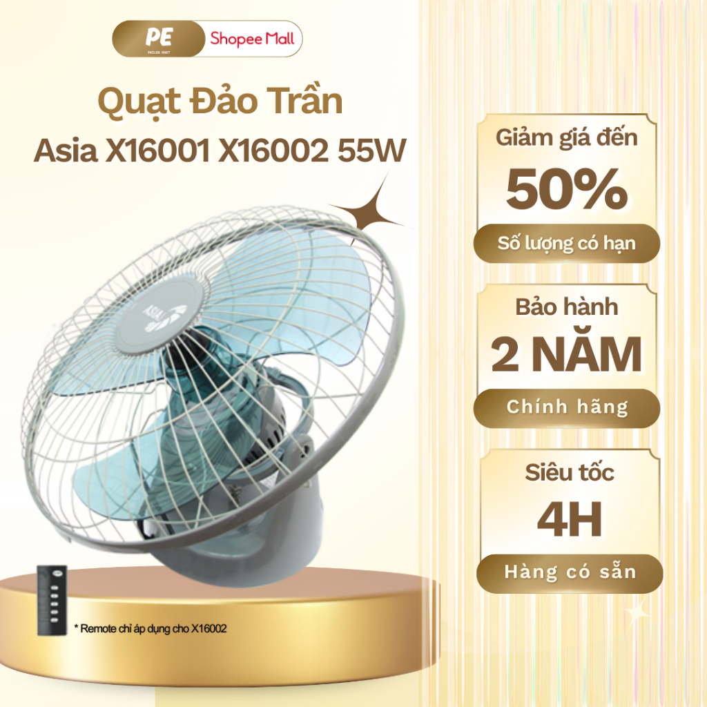 Quạt Đảo Trần Asia X16001 X16002 | 55W | X16002 Có Điều Khiển - Hàng Chính Hãng, Bảo Hành 2 Năm