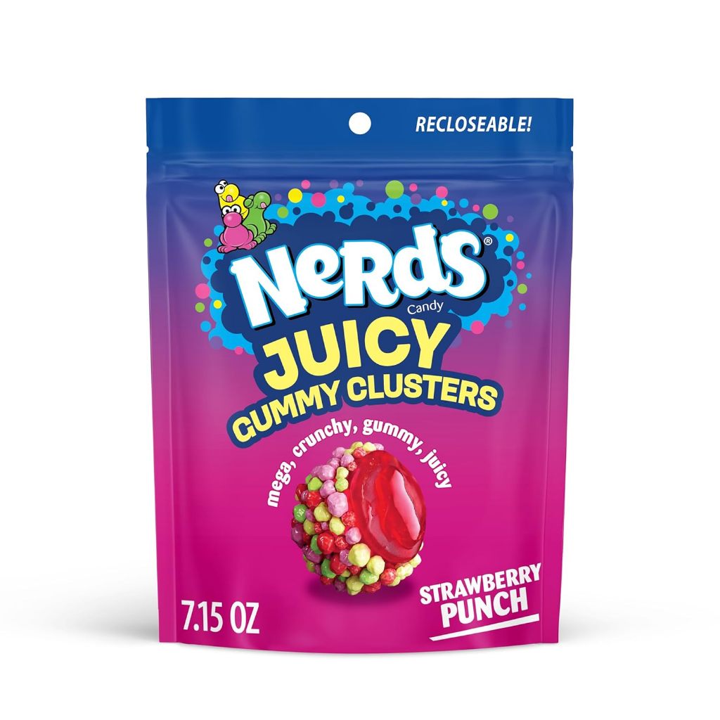 Kẹo dẻo Nerds Juicy Gummy Clusters vị dâu tây, kẹo dẻo và mọng nước