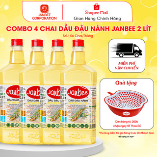 Dầu Đậu Nành Janbee Combo 4 Chai 2 Lít - Nguyên Chất 100%, Không Trans Fat, Tốt Cho Tim Mạch